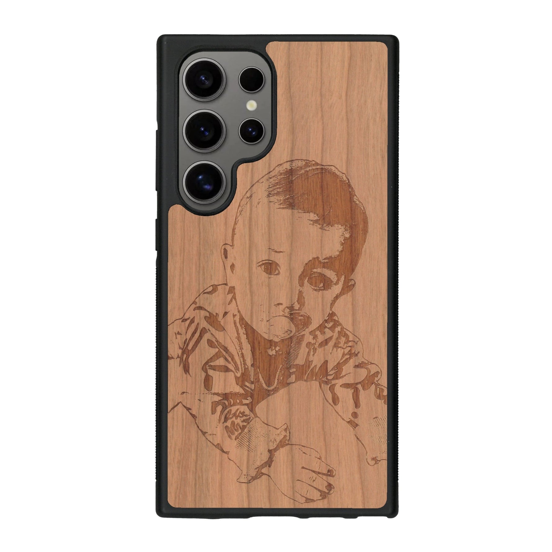 Coque de protection en bois véritable fabriquée en France pour Samsung S25 Ultra avec gravure personnalisée à partir d'une photo, d'une image, d'un logo, des initials ou d'une phrase