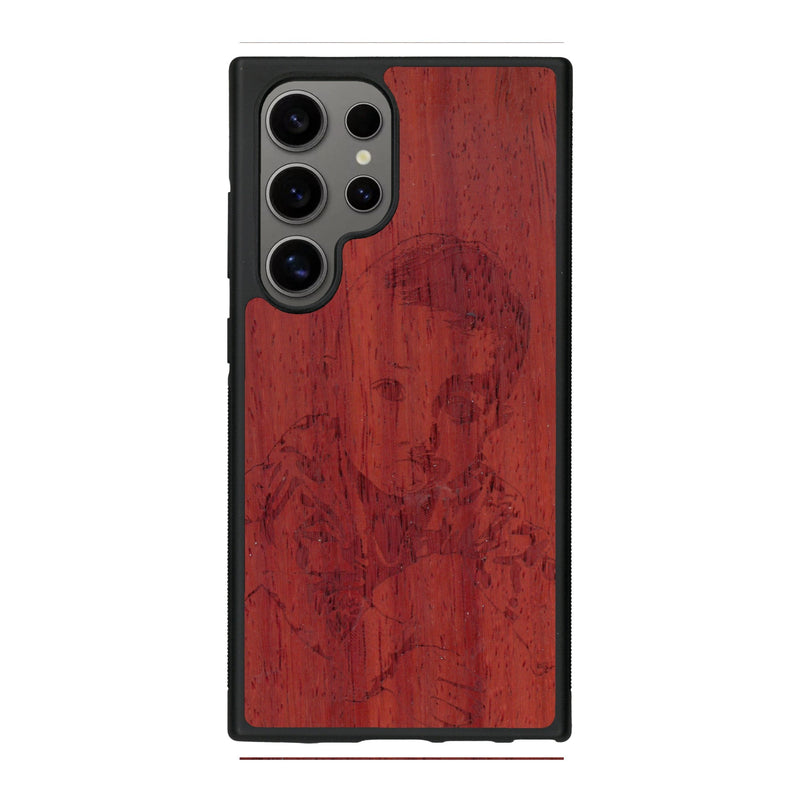 Coque de protection en bois véritable fabriquée en France pour Samsung S25 Ultra avec gravure personnalisée à partir d'une photo, d'une image, d'un logo, des initials ou d'une phrase