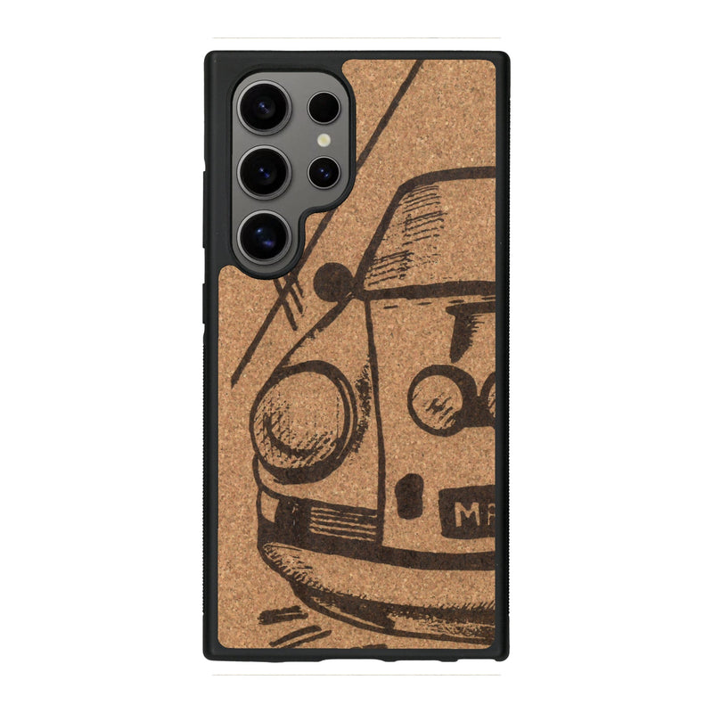 Coque de protection en bois véritable fabriquée en France pour Samsung S25 Ultra sur le thème de l'automobile avec une authentique Porsche