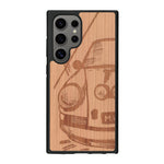 Coque de protection en bois véritable fabriquée en France pour Samsung S25 Ultra sur le thème de l'automobile avec une authentique Porsche