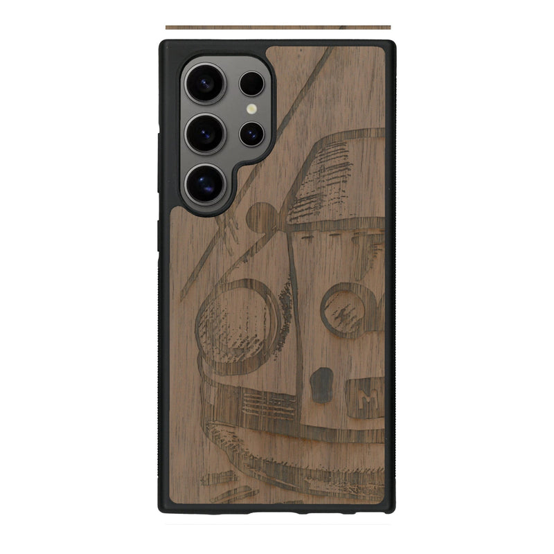 Coque de protection en bois véritable fabriquée en France pour Samsung S25 Ultra sur le thème de l'automobile avec une authentique Porsche