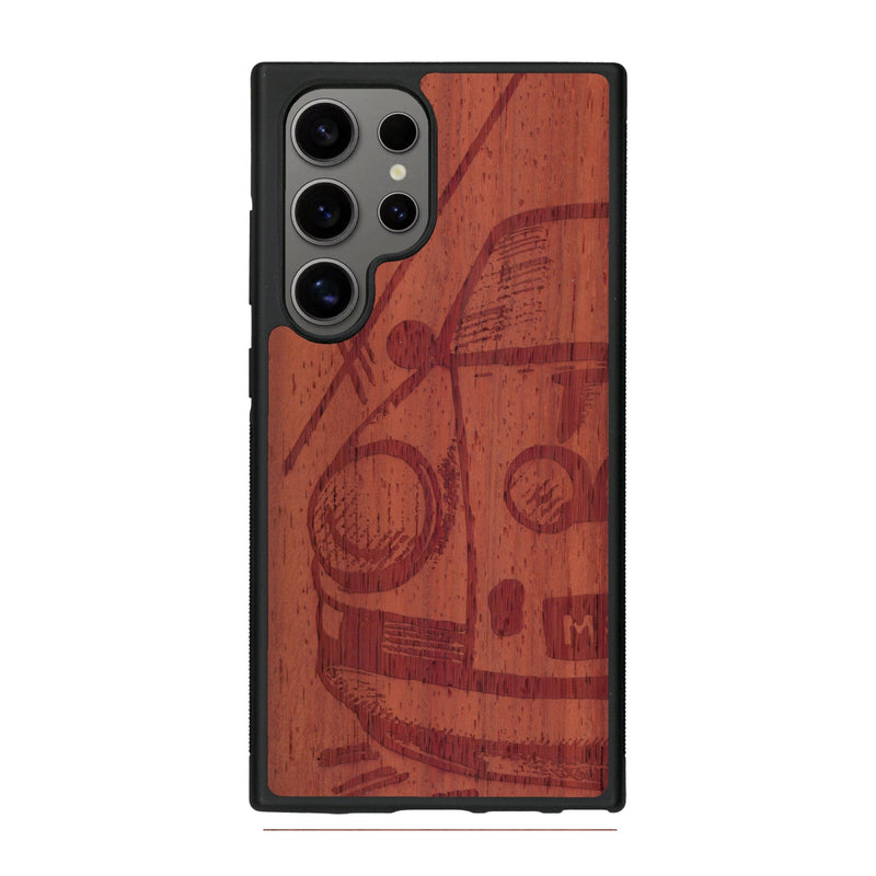 Coque de protection en bois véritable fabriquée en France pour Samsung S25 Ultra sur le thème de l'automobile avec une authentique Porsche