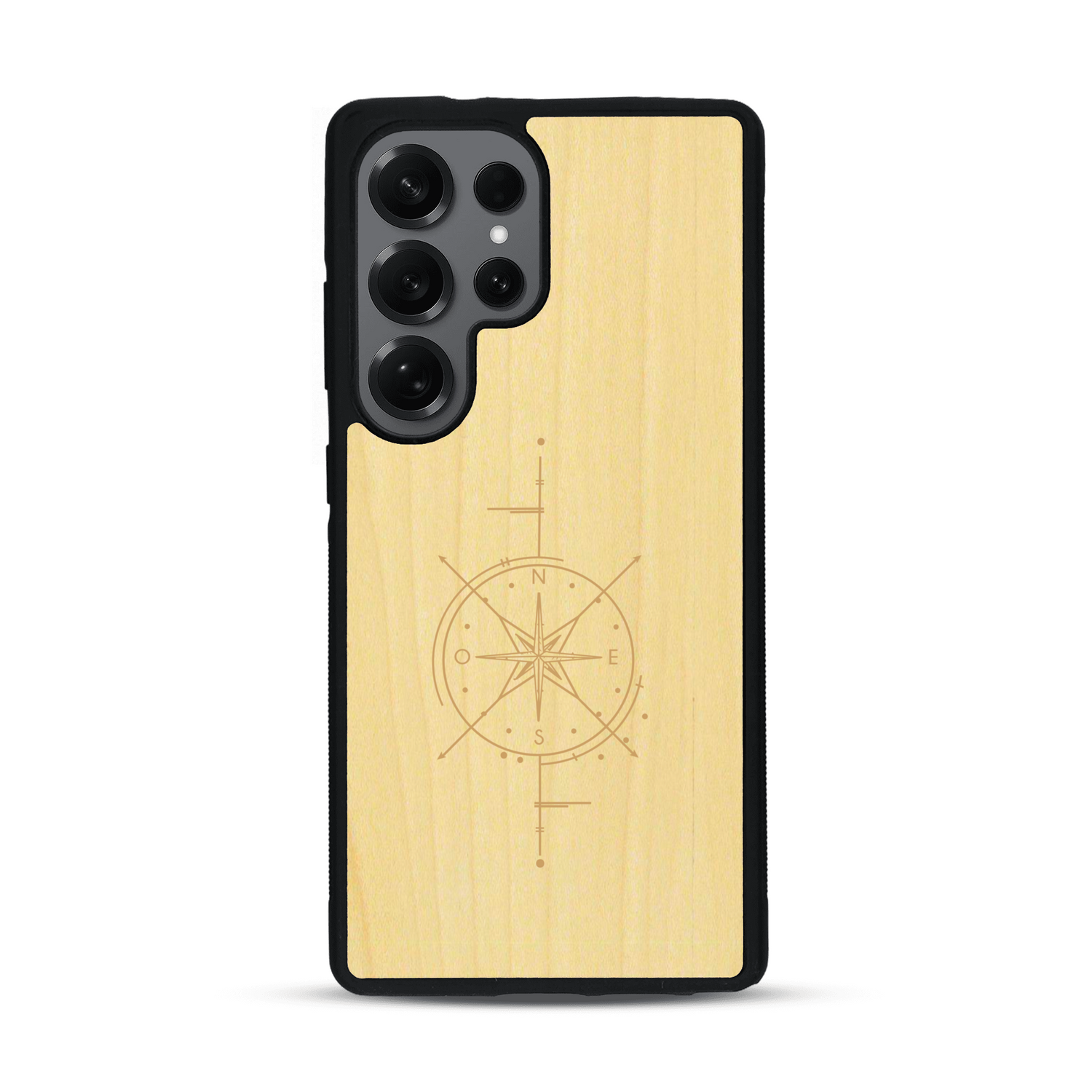 Coque de protection en bois véritable fabriquée en France pour  avec une gravure "rose des vents" sur le thème nautique et de l'océan qui s'inspire des boussoles de pirate