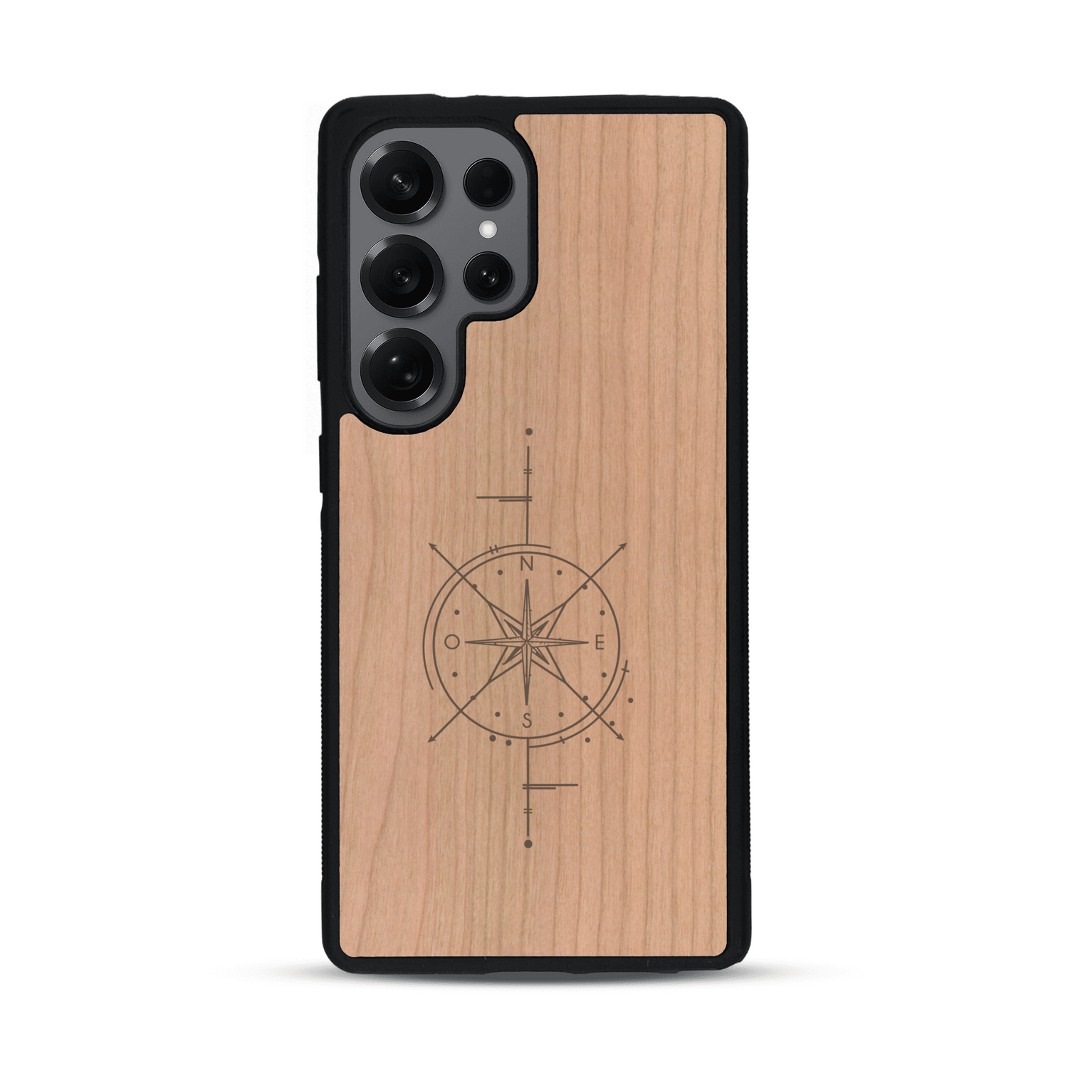 Coque de protection en bois véritable fabriquée en France pour  avec une gravure "rose des vents" sur le thème nautique et de l'océan qui s'inspire des boussoles de pirate