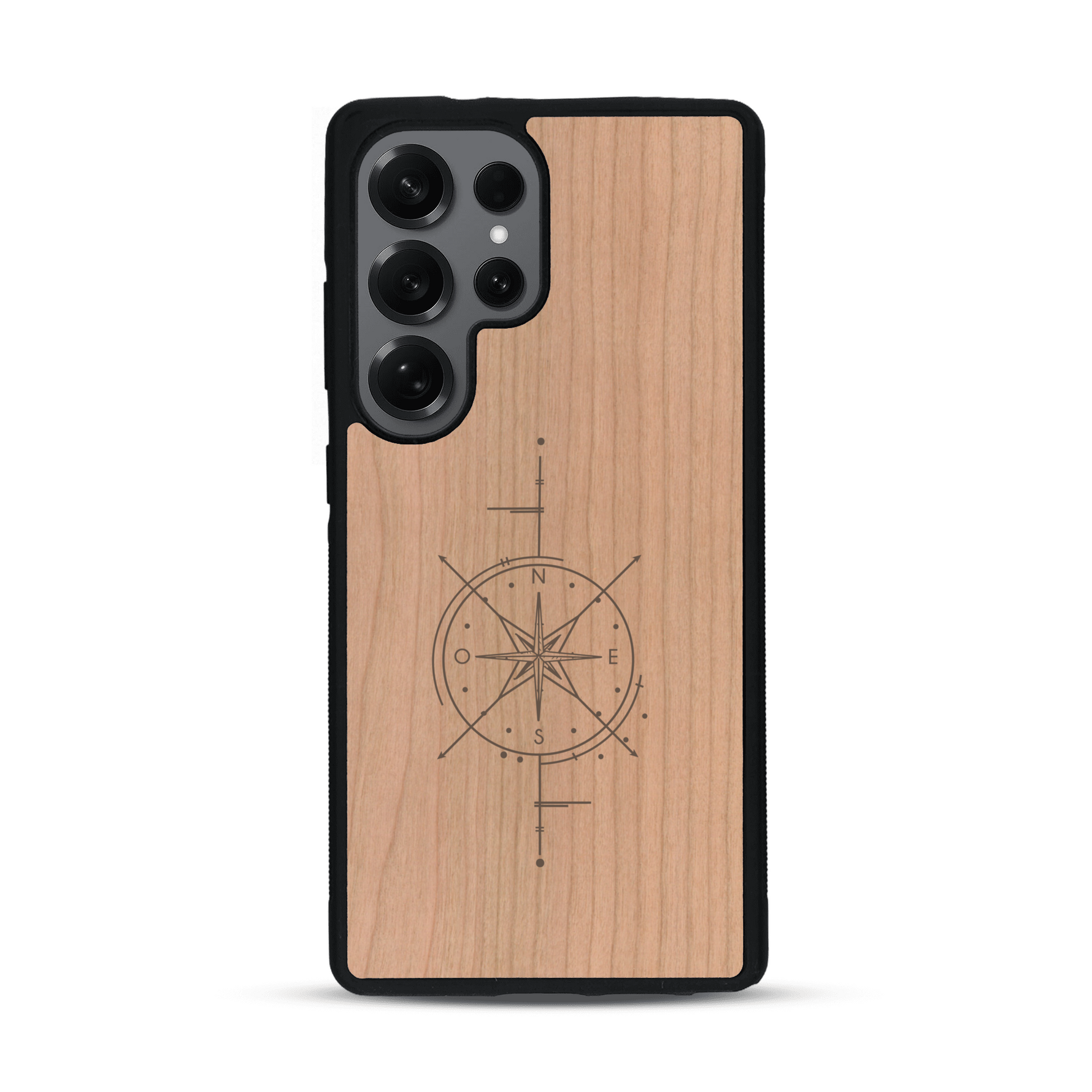 Coque de protection en bois véritable fabriquée en France pour  avec une gravure "rose des vents" sur le thème nautique et de l'océan qui s'inspire des boussoles de pirate