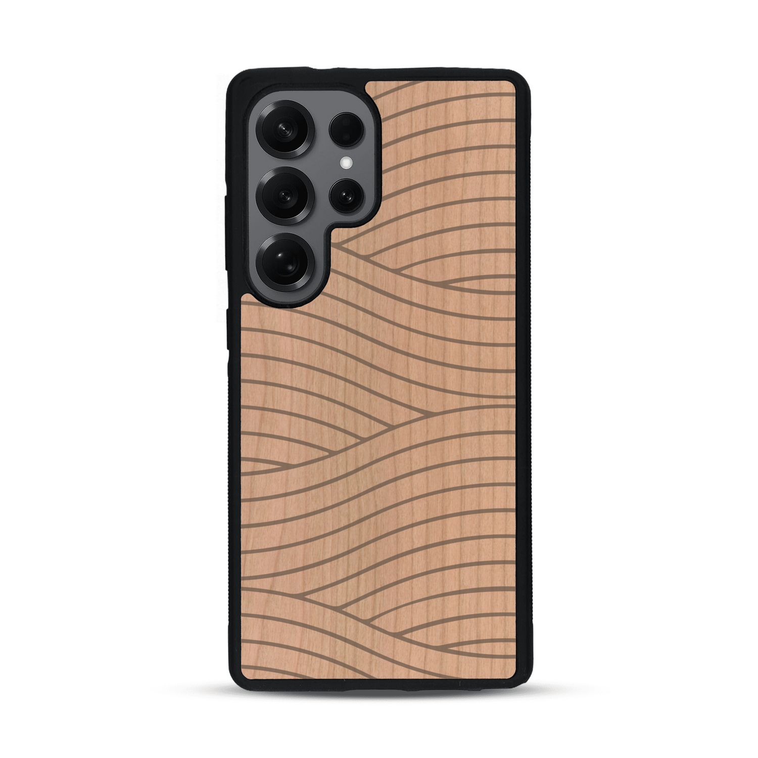 Coque de protection en bois véritable fabriquée en France pour  avec un motif moderne et minimaliste sur le thème waves et wavy représentant les vagues de l'océan