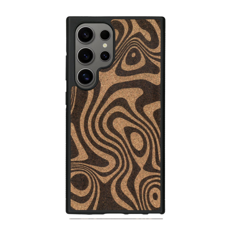 Coque de protection en bois véritable fabriquée en France pour Samsung S25 Ultra avec un motif abstrait représentant les mouvements de l'eau