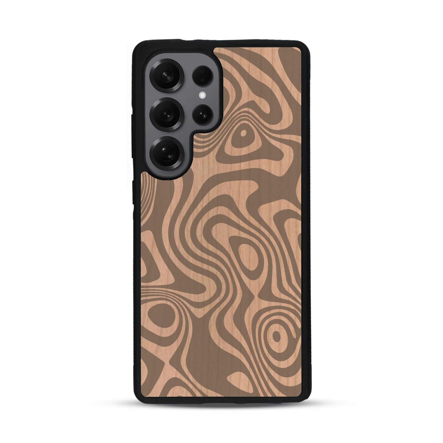 Coque de protection en bois véritable fabriquée en France pour  avec un motif abstrait représentant les mouvements de l'eau