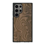 Coque de protection en bois véritable fabriquée en France pour Samsung S25 Ultra avec un motif abstrait représentant les mouvements de l'eau