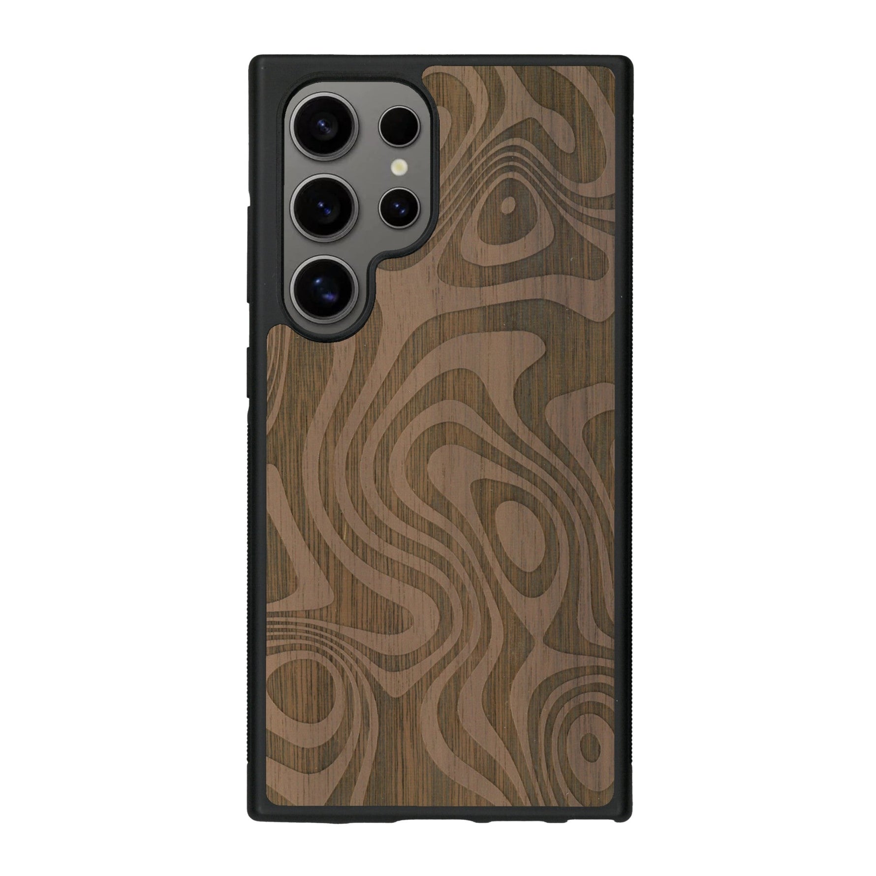 Coque de protection en bois véritable fabriquée en France pour Samsung S25 Ultra avec un motif abstrait représentant les mouvements de l'eau