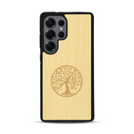 Coque de protection en bois véritable fabriquée en France pour  sur le thème de la spiritualité et du yoga avec une gravure zen représentant un arbre de vie