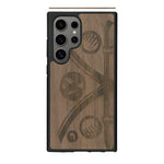 Coque de protection en bois véritable fabriquée en France pour Samsung S25 Ultra sur le thème de l'automobile avec un van combi