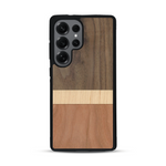 Coque de protection en bois véritable fabriquée en France pour  alliant des bandes horizontales de bambou, merisier et noyer