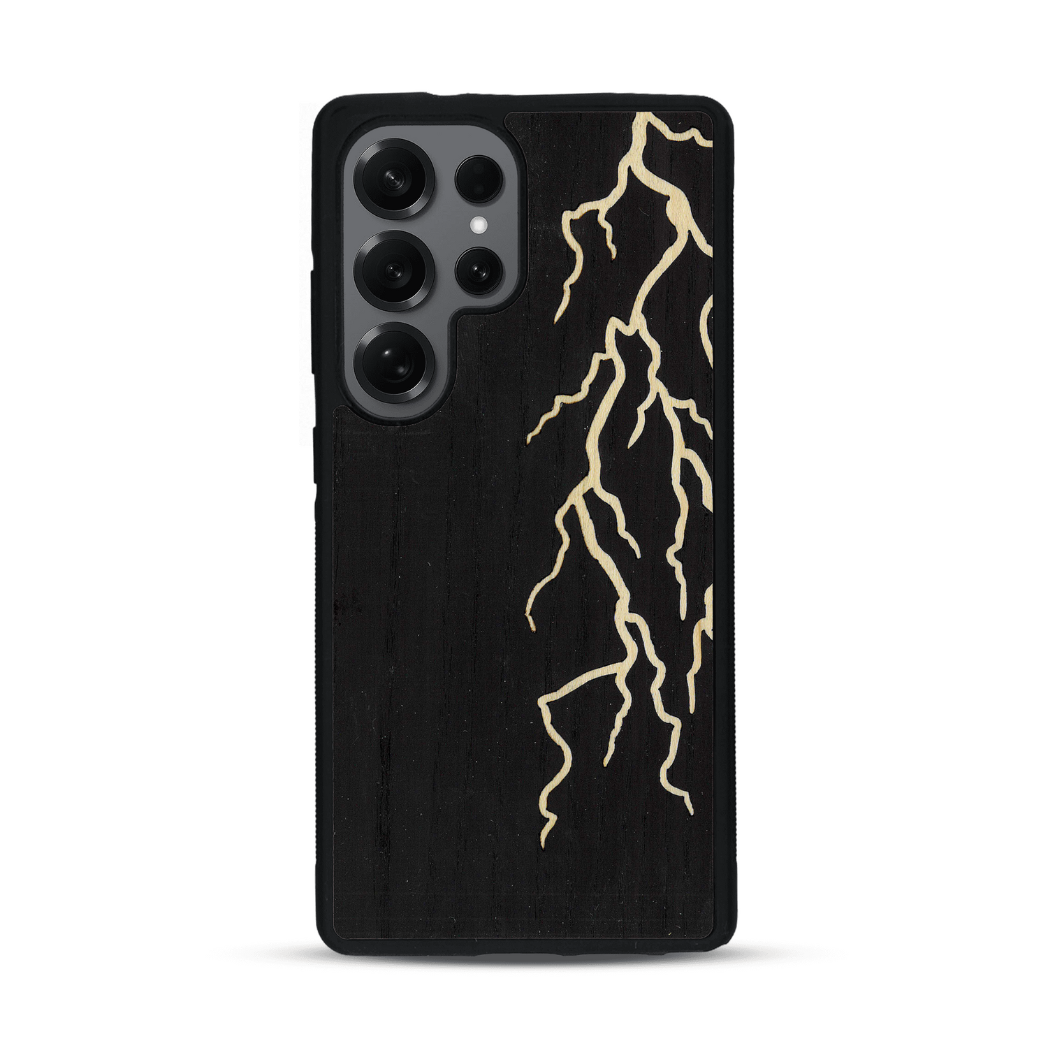 Coque de protection en bois véritable fabriquée en France pour  alliant plusieurs essences de bois pour représenter un éclair divin