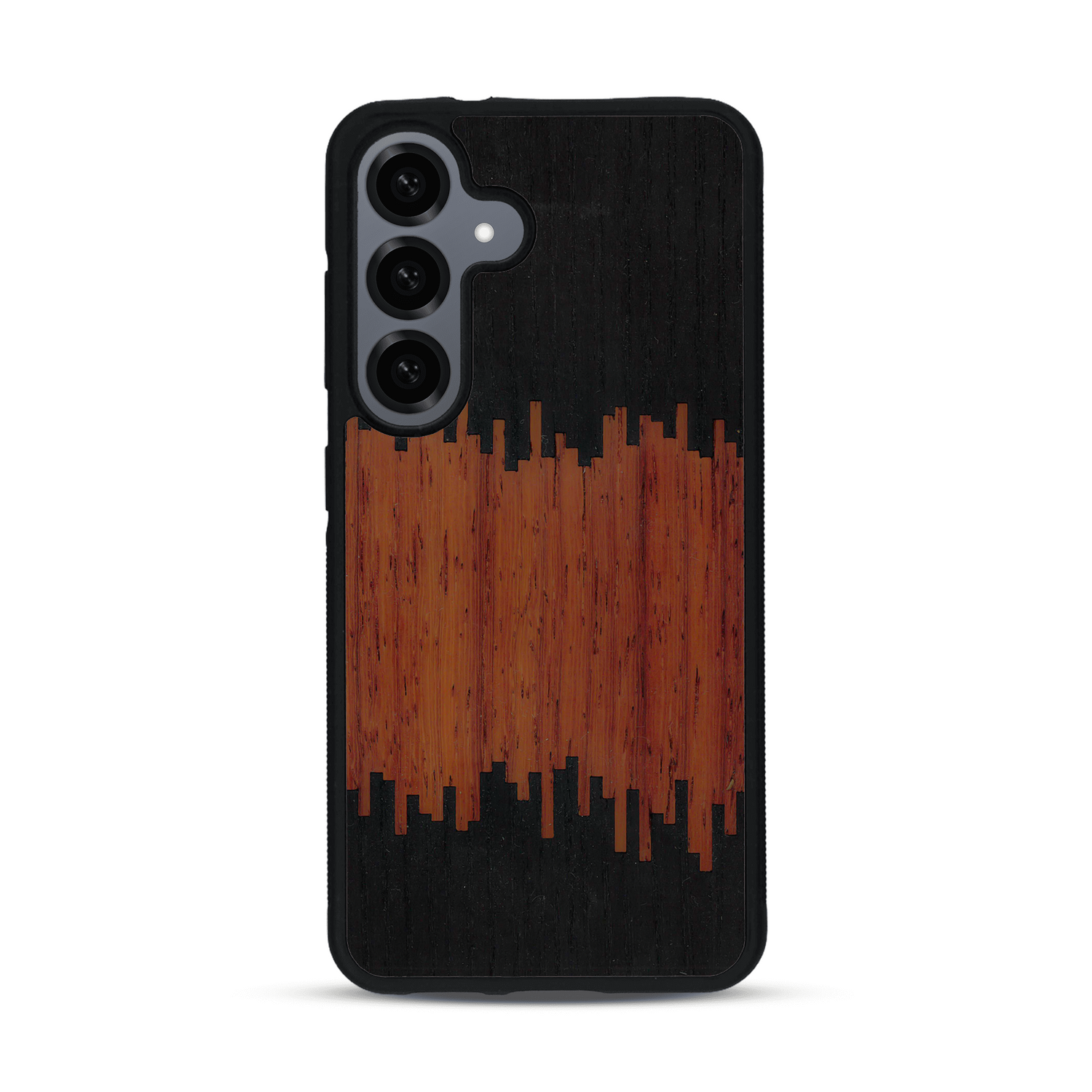 Coque de protection en bois véritable fabriquée en France pour  alliant plusieurs essences de bois pour représenter du magma en fusion