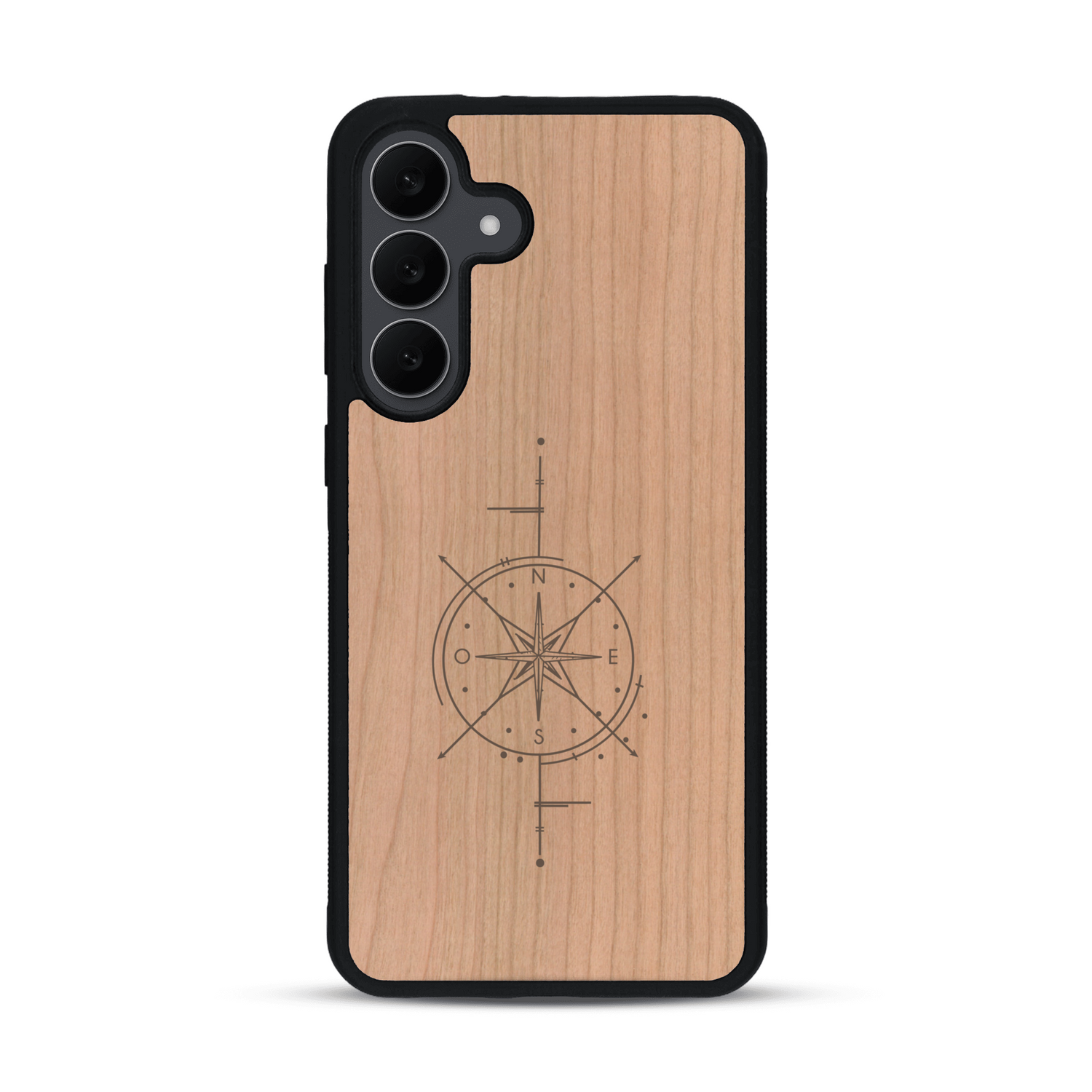 Coque de protection en bois véritable fabriquée en France pour  avec une gravure "rose des vents" sur le thème nautique et de l'océan qui s'inspire des boussoles de pirate