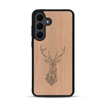 Coque de protection en bois véritable fabriquée en France pour  sur le thème de la nature et des animaux représentant une tête de cerf gométrique avec un design moderne et minimaliste
