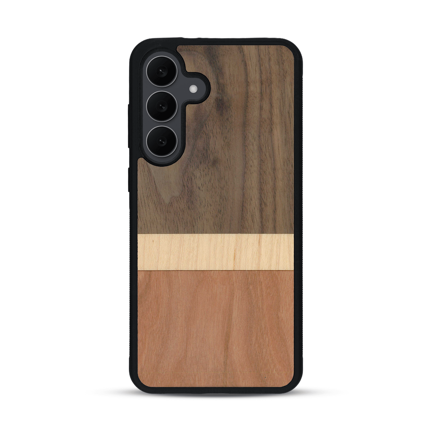Coque de protection en bois véritable fabriquée en France pour  alliant des bandes horizontales de bambou, merisier et noyer