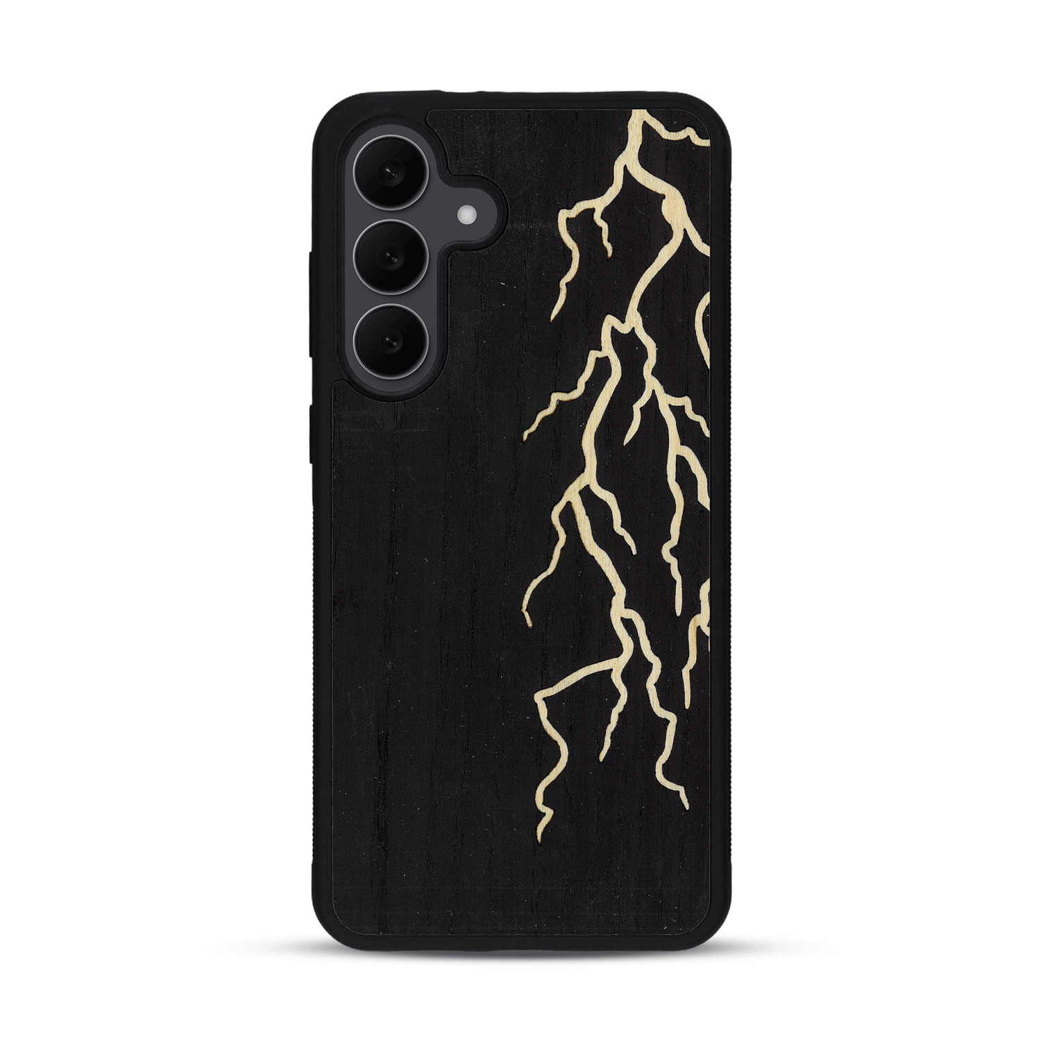 Coque de protection en bois véritable fabriquée en France pour  alliant plusieurs essences de bois pour représenter un éclair divin