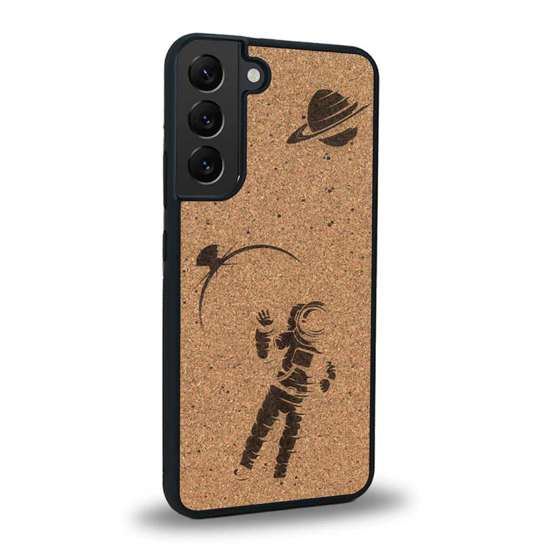 Coque de protection en bois véritable fabriquée en France pour Samsung S25+ sur le thème des astronautes
