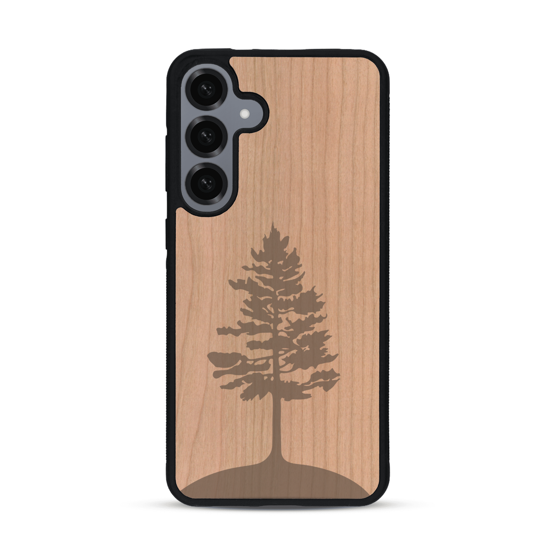 Coque de protection en bois véritable fabriquée en France pour  sur le thème de la nature, de la fôret et de l'écoresponsabilité avec une gravure représentant un arbre 