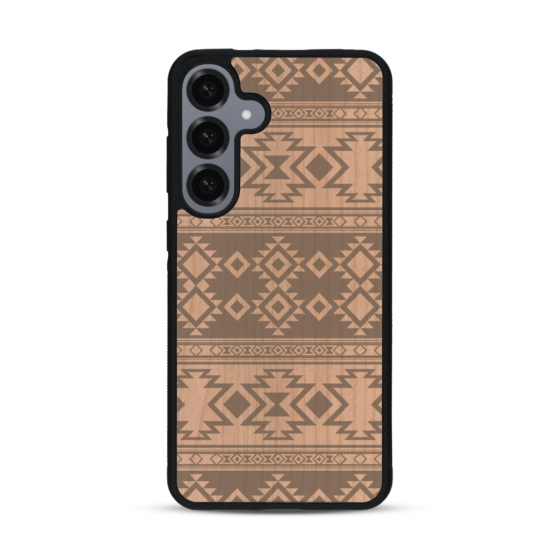 Coque de protection en bois véritable fabriquée en France pour  avec des motifs géométriques s'inspirant des temples aztèques, mayas et incas