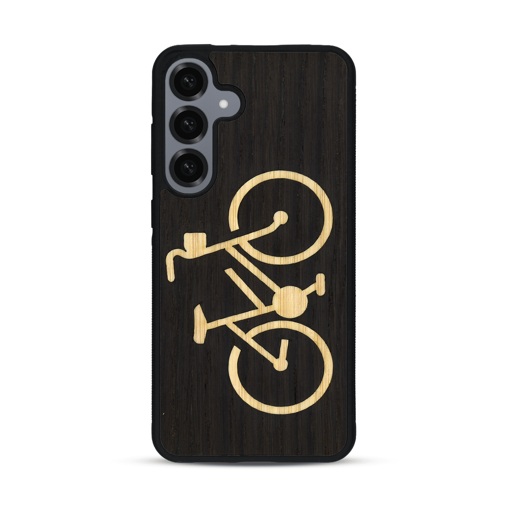 Coque de protection en bois véritable fabriquée en France pour  sur le theme du vélo et de l'outdoor qui allie du bambou et du chêne fumé représentant un vélo