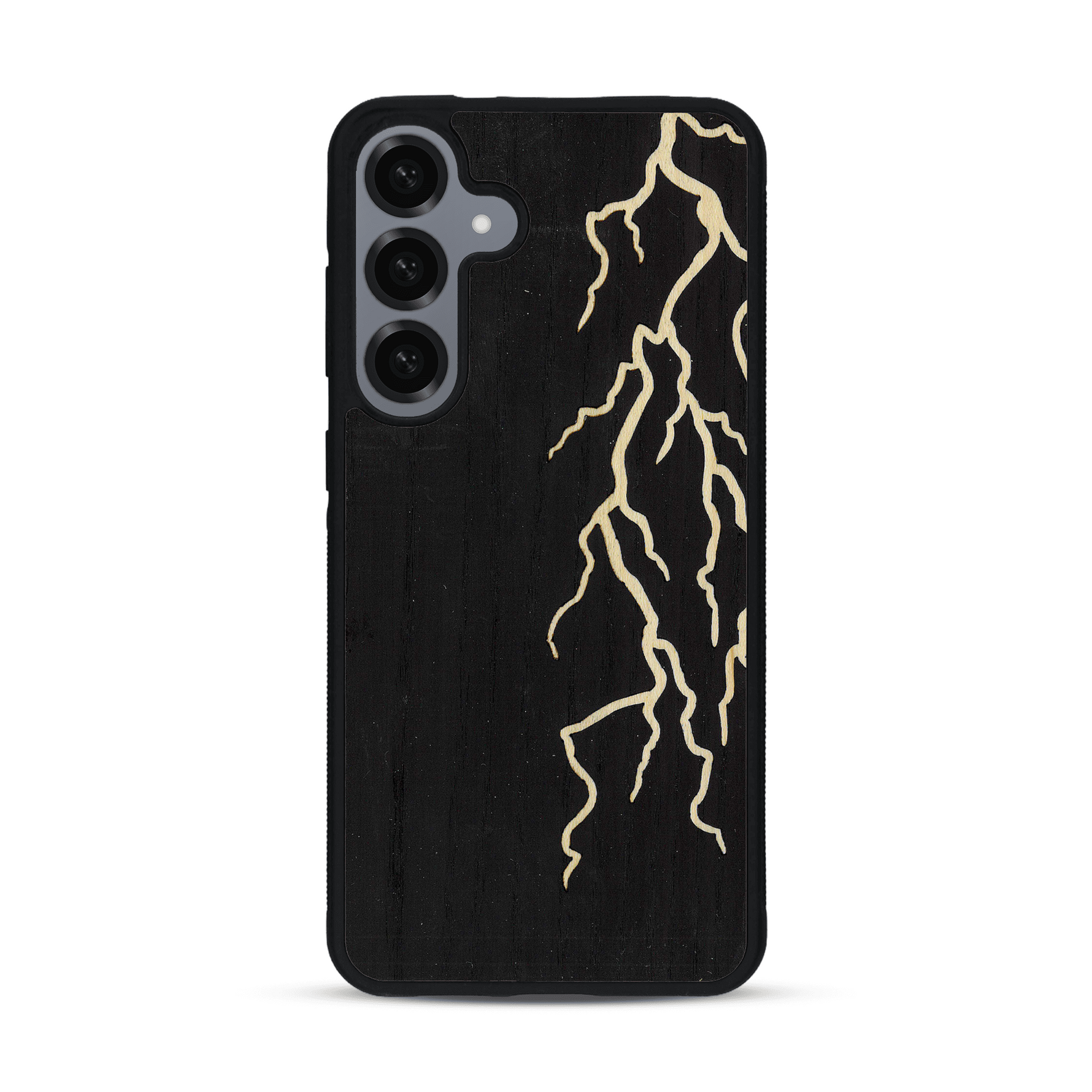 Coque de protection en bois véritable fabriquée en France pour  alliant plusieurs essences de bois pour représenter un éclair divin
