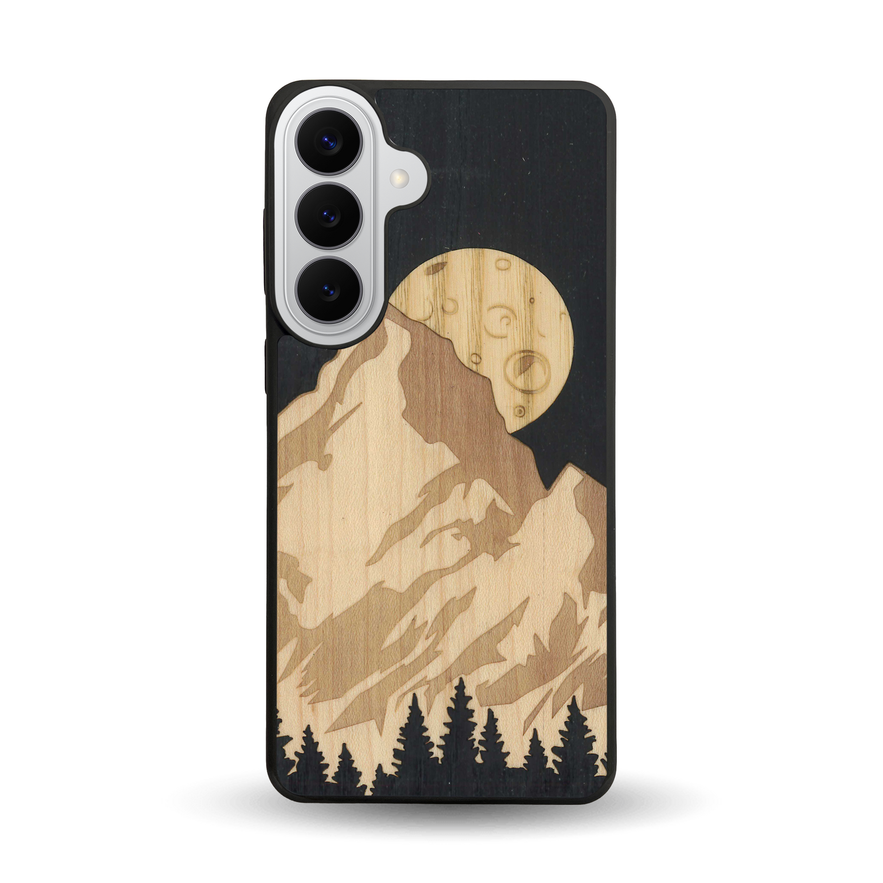 Coque de protection en bois véritable fabriquée en France pour  alliant plusieurs essences de bois pour représenter le mont Everest