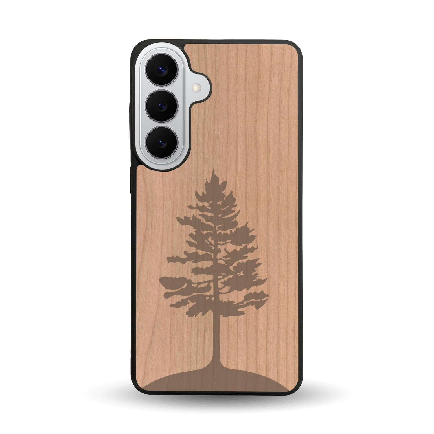 Coque de protection en bois véritable fabriquée en France pour  sur le thème de la nature, de la fôret et de l'écoresponsabilité avec une gravure représentant un arbre 
