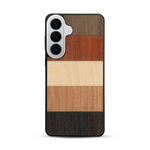 Coque de protection en bois véritable fabriquée en France pour  alliant des bandes horizontales de bambou, merisier, padouk, noyer et chêne fumé