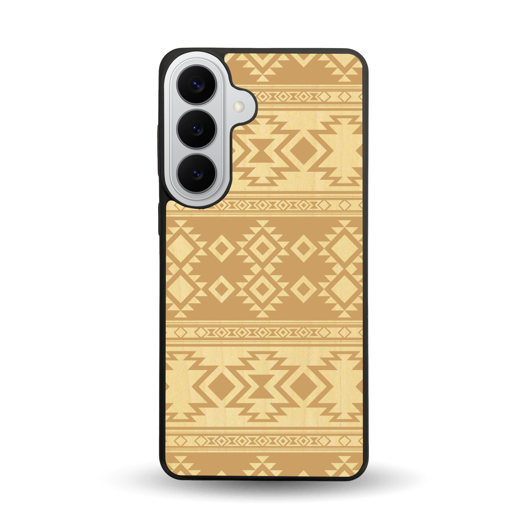 Coque de protection en bois véritable fabriquée en France pour  avec des motifs géométriques s'inspirant des temples aztèques, mayas et incas