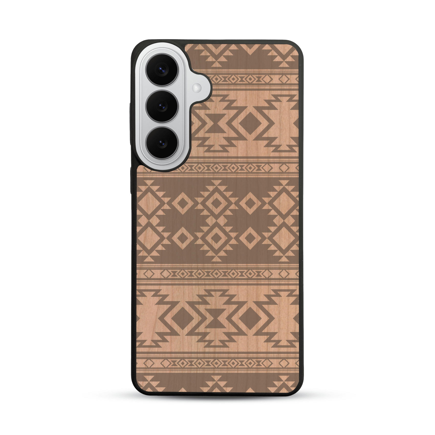 Coque de protection en bois véritable fabriquée en France pour  avec des motifs géométriques s'inspirant des temples aztèques, mayas et incas