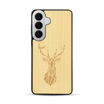 Coque de protection en bois véritable fabriquée en France pour  sur le thème de la nature et des animaux représentant une tête de cerf gométrique avec un design moderne et minimaliste