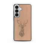 Coque de protection en bois véritable fabriquée en France pour  sur le thème de la nature et des animaux représentant une tête de cerf gométrique avec un design moderne et minimaliste