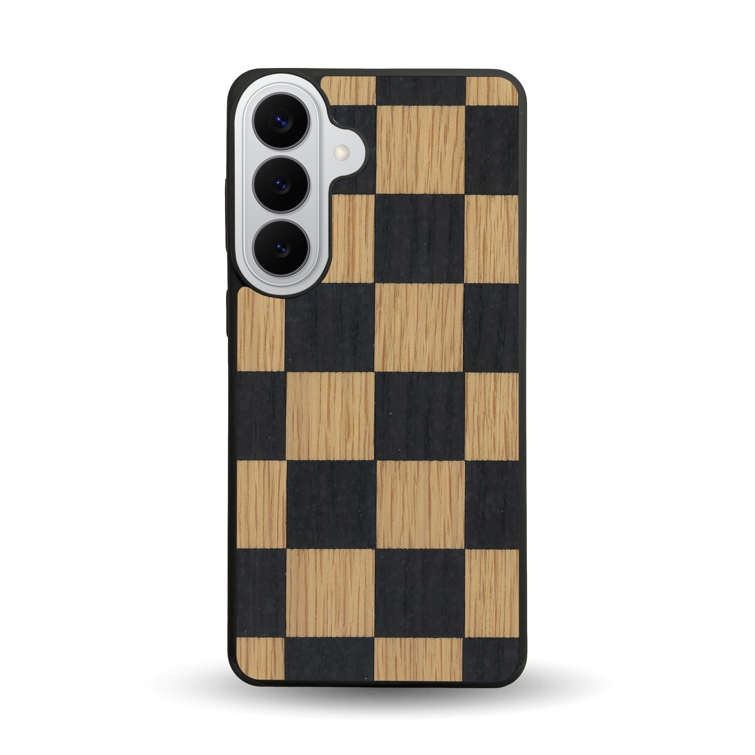 Coque de protection en bois véritable fabriquée en France pour  alliant plusieurs essences de bois pour représenter un damier