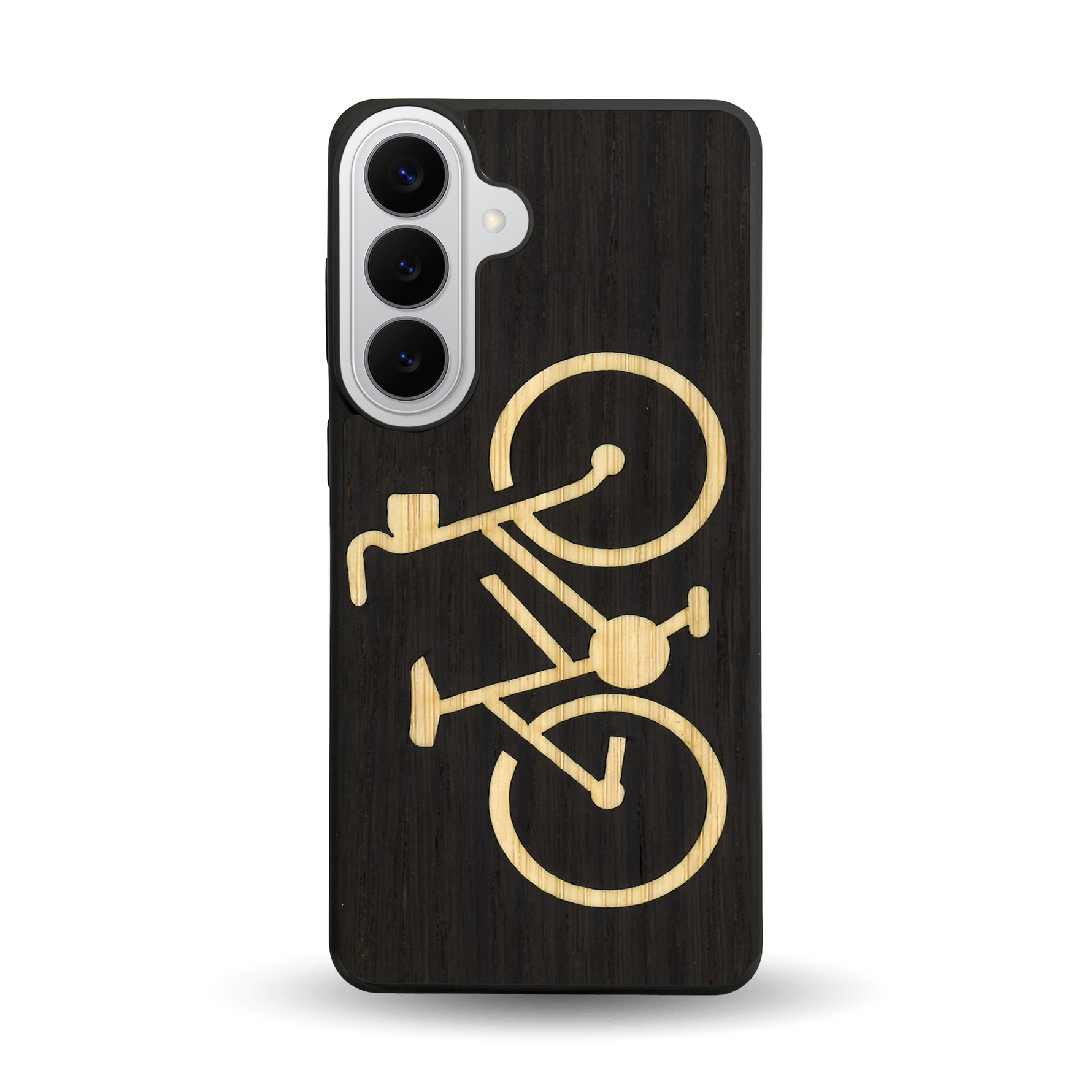 Coque de protection en bois véritable fabriquée en France pour  sur le theme du vélo et de l'outdoor qui allie du bambou et du chêne fumé représentant un vélo