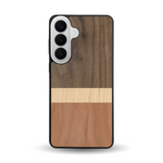 Coque de protection en bois véritable fabriquée en France pour  alliant des bandes horizontales de bambou, merisier et noyer