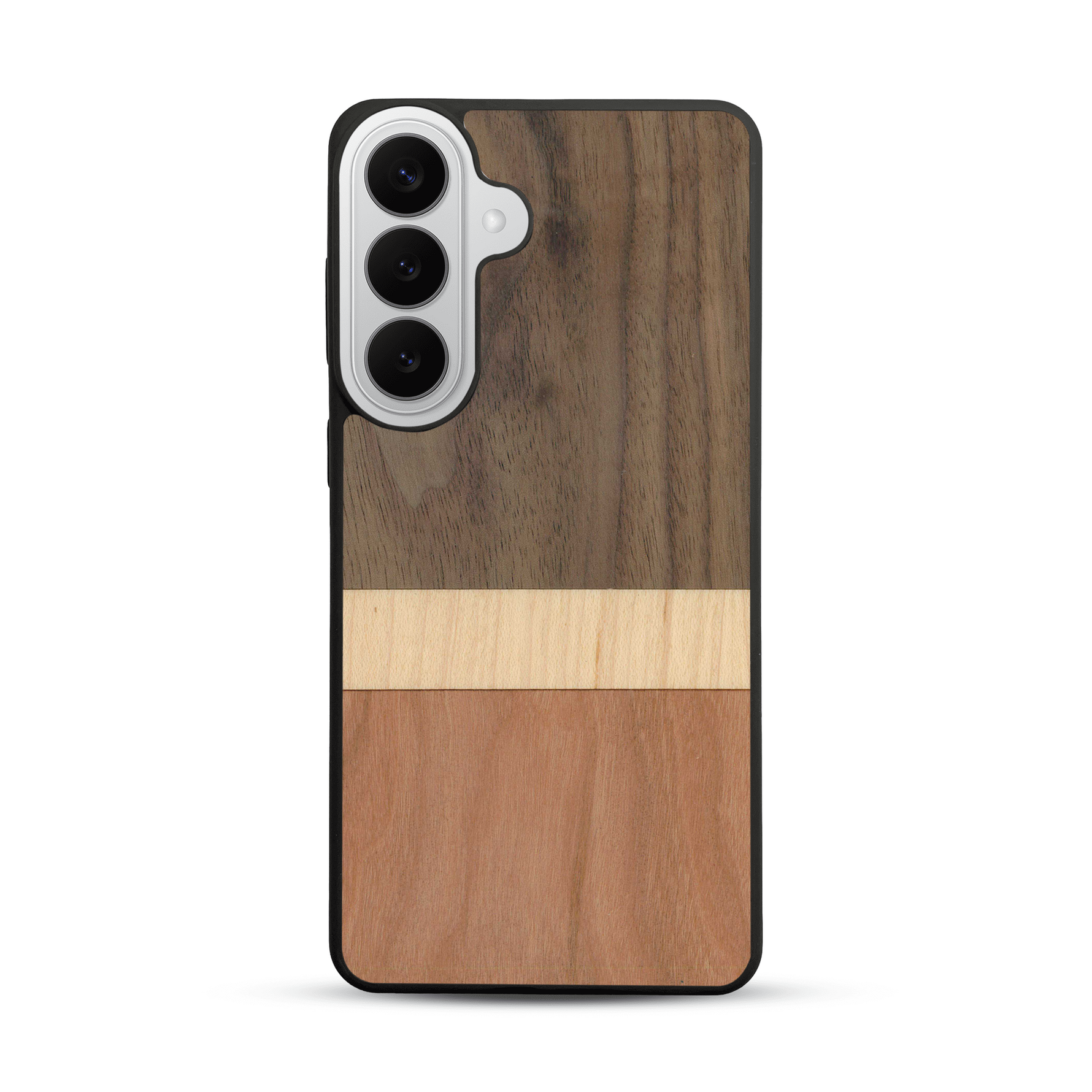 Coque de protection en bois véritable fabriquée en France pour  alliant des bandes horizontales de bambou, merisier et noyer