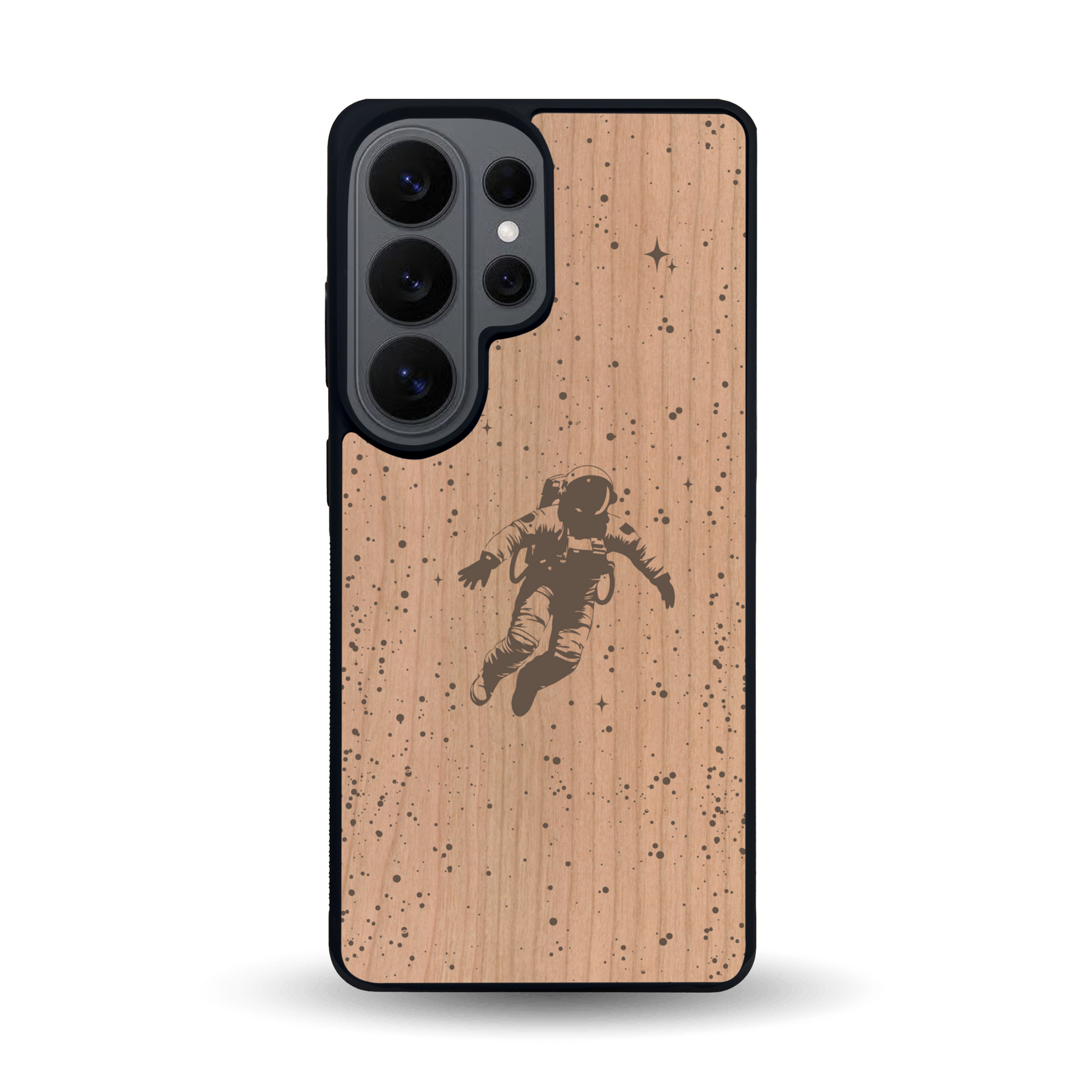 Coque de protection en bois véritable fabriquée en France pour Samsung S26 Ultra sur le thème des astronautes