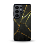 Coque de protection en bois véritable fabriquée en France pour Samsung S26 Ultra alliant plusieurs essences de bois pour représenter des fragments design