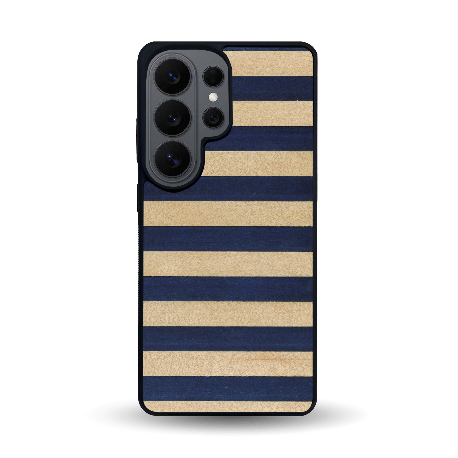 Coque de protection en bois véritable fabriquée en France pour Samsung S26 Ultra alliant plusieurs essences de bois pour représenter une marinière