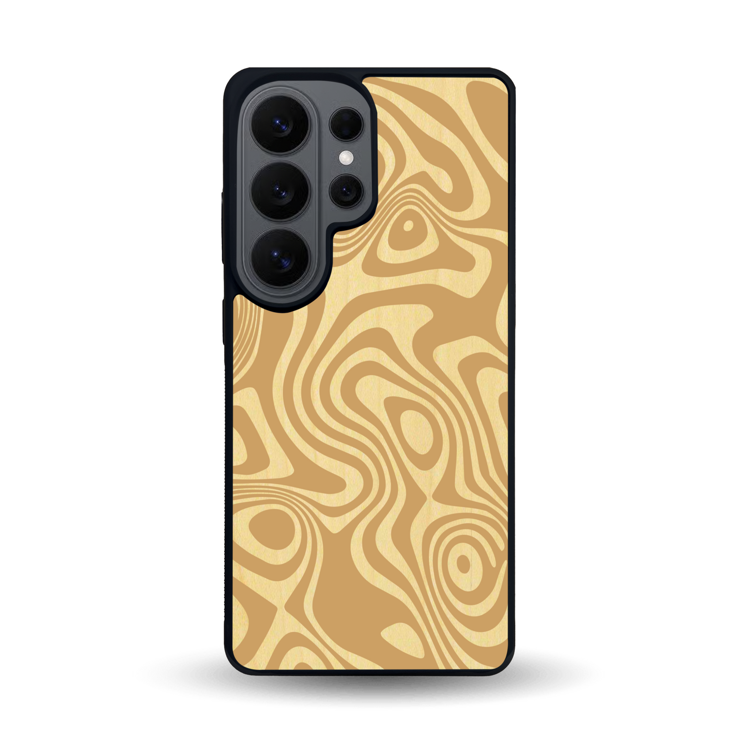 Coque de protection en bois véritable fabriquée en France pour Samsung S26 Ultra avec un motif abstrait représentant les mouvements de l'eau