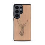 Coque de protection en bois véritable fabriquée en France pour  sur le thème de la nature et des animaux représentant une tête de cerf gométrique avec un design moderne et minimaliste