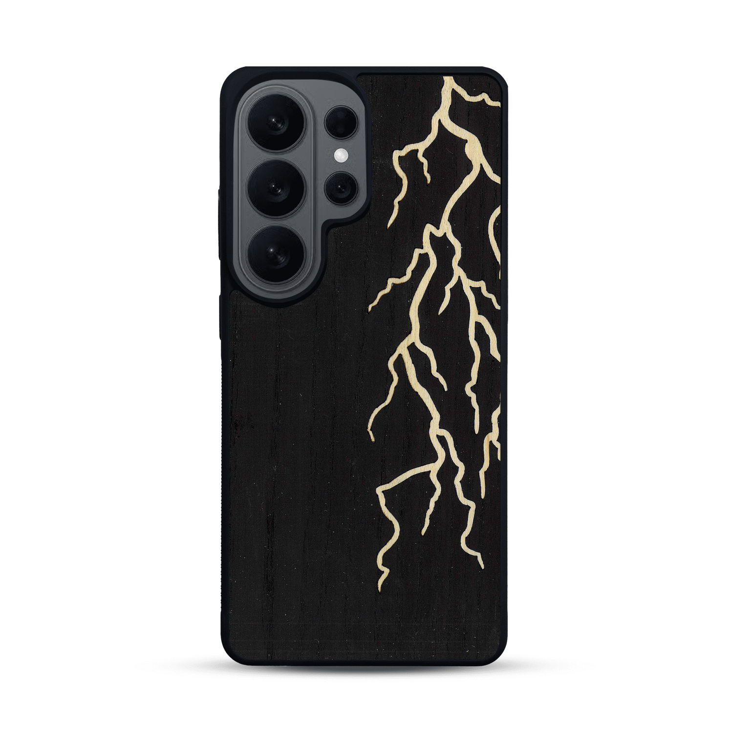Coque de protection en bois véritable fabriquée en France pour  alliant plusieurs essences de bois pour représenter un éclair divin