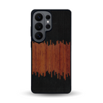 Coque de protection en bois véritable fabriquée en France pour Samsung S26 Ultra alliant plusieurs essences de bois pour représenter du magma en fusion