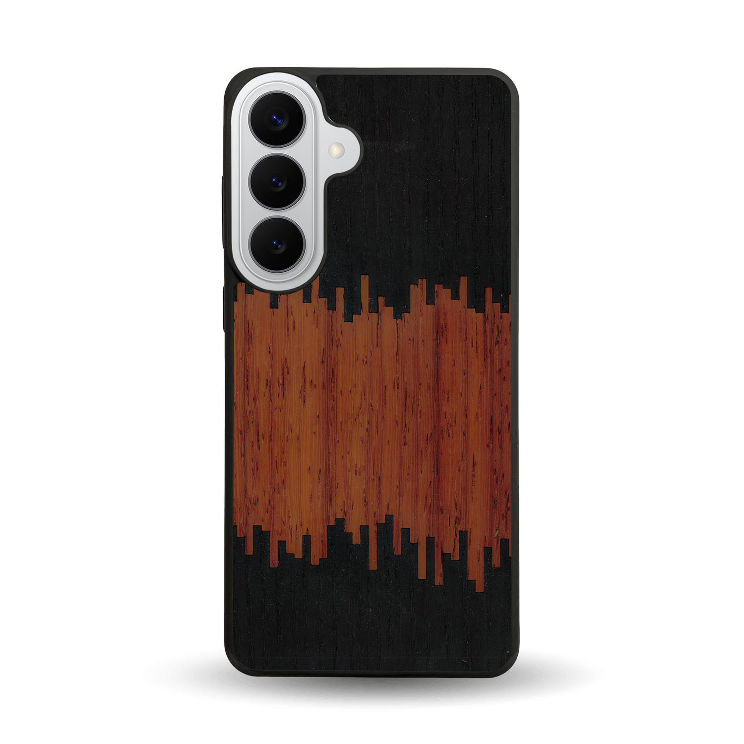 Coque de protection en bois véritable fabriquée en France pour  alliant plusieurs essences de bois pour représenter du magma en fusion
