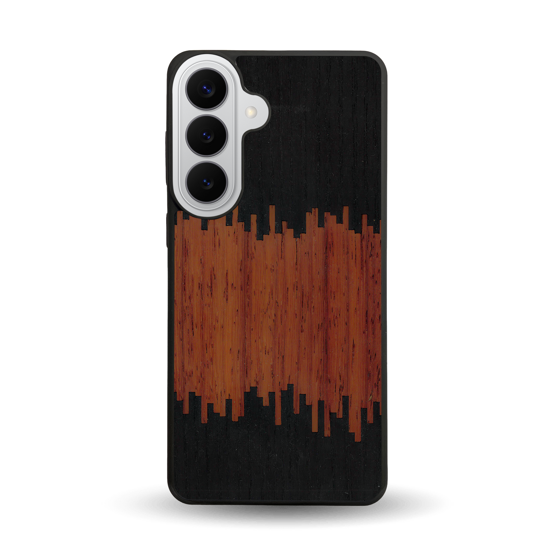 Coque de protection en bois véritable fabriquée en France pour  alliant plusieurs essences de bois pour représenter du magma en fusion