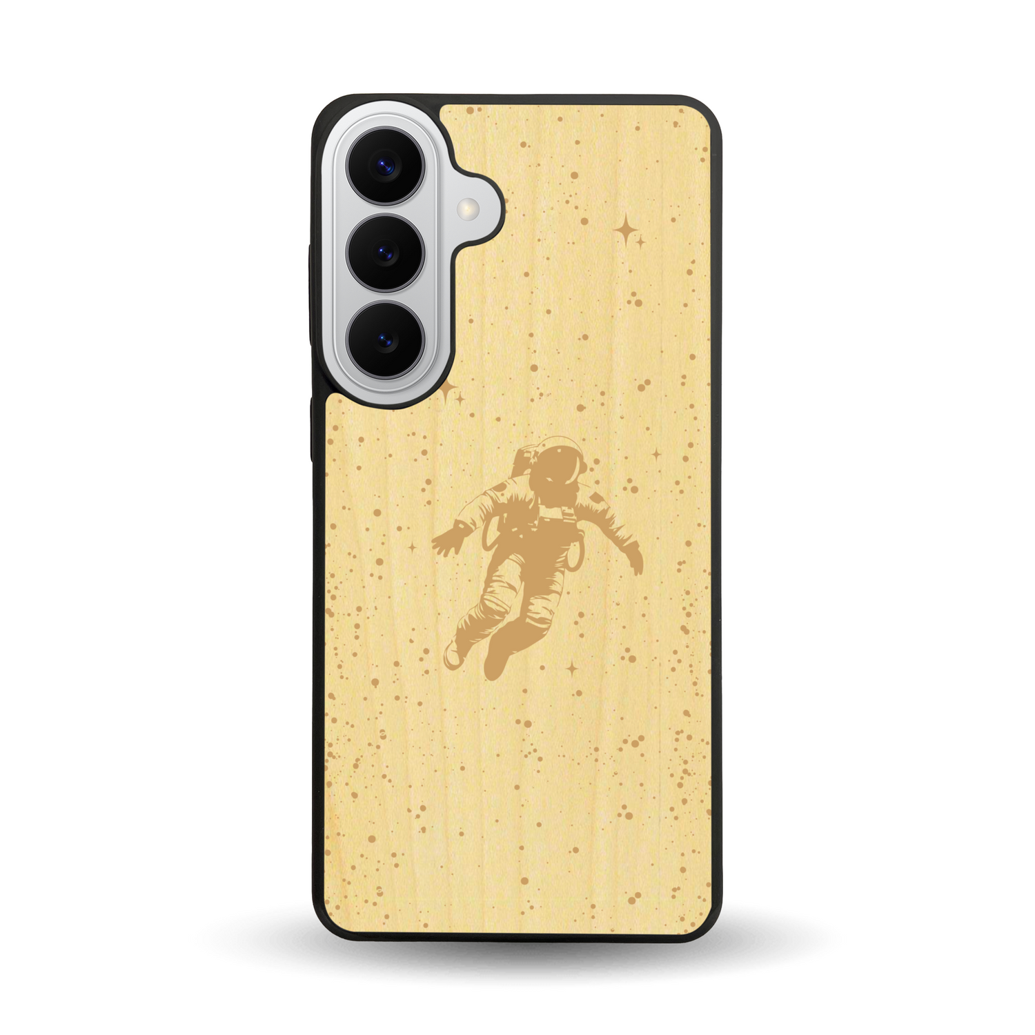 Coque de protection en bois véritable fabriquée en France pour Samsung S26+ sur le thème des astronautes