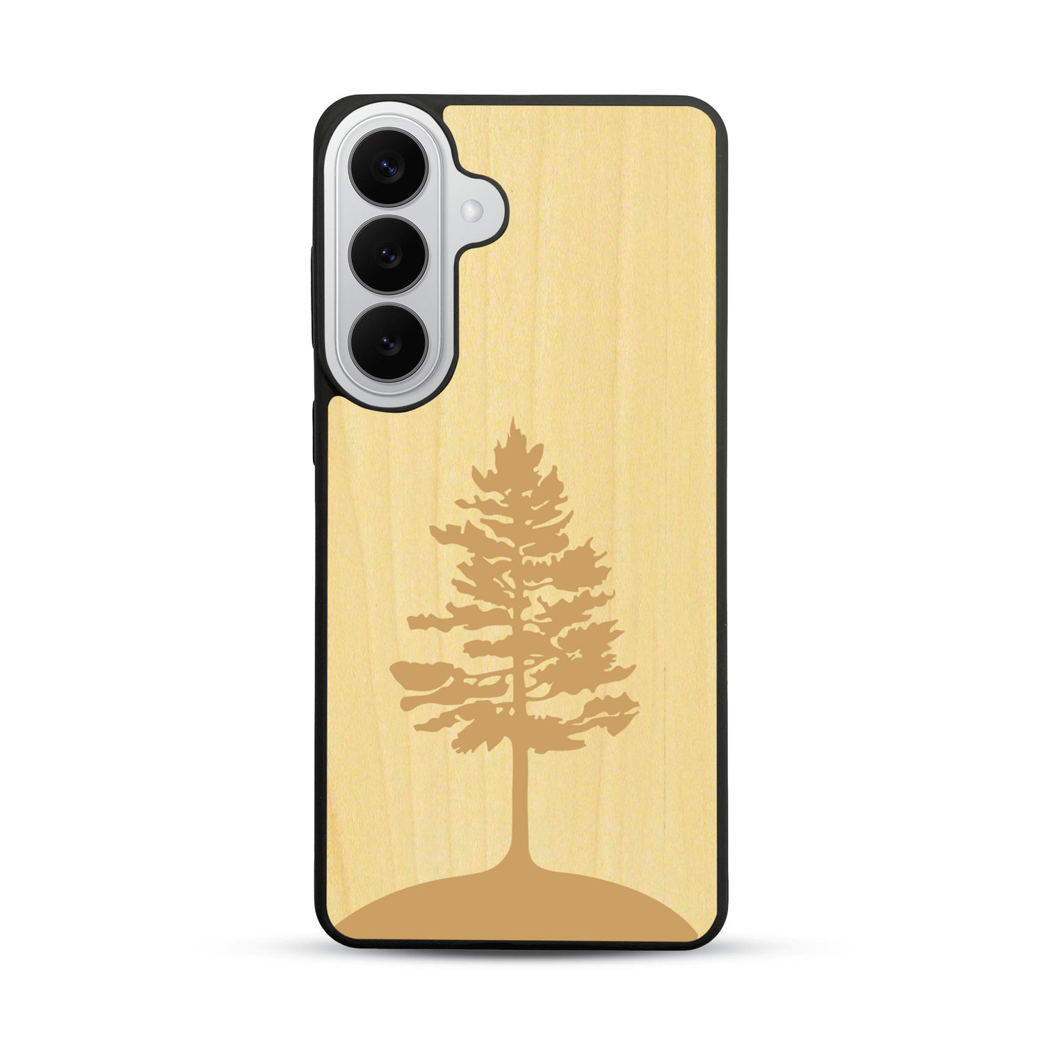 Coque de protection en bois véritable fabriquée en France pour  sur le thème de la nature, de la fôret et de l'écoresponsabilité avec une gravure représentant un arbre 